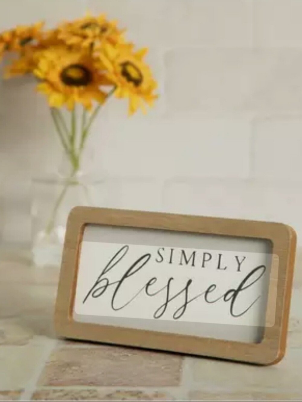 Simply Blessed Wood Framed Table Sign - Natural